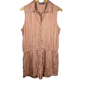 Prana Weekend Escape Tencel Sleeveless Leaf Print Romper Peach Womens Size M